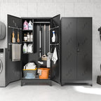 75" Metal Storage Cabinet with Lockable Doors, Functional Garage Storage Cabinets, Heavy-Duty Tool Organization Cabinet with Hanging Rod & S-Hooks (75" Utility Closet)