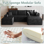 95" Modular Sectional Sofa with Ottoman, Modern Corduroy Cloud Couch with Deep Seat, Boneless Couch Upholstered 3-Seater U-Shaped Sofa for Living Room, No Assembly (Black,Right-Facing Chaise)