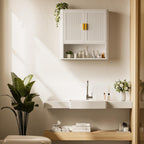 INNOD Bathroom Wall Cabinet, Wall-Mounted Medicine Cabinet with Adjustable Wood Shelf & Doors, Floating Bathroom Cabinet Over Toilet for Laundry Room & Kitchen & Living Room (White)