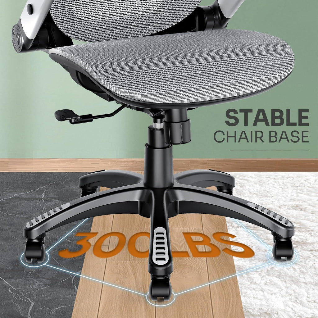GABRYLLY Ergonomic Office Chair, High Back Home Desk Chair with Headrest, Flip-Up Arms, 90-120° Tilt Lock and Wide Cushion, Big and Tall Mesh Chairs for Man Woman, Grey Task Chair