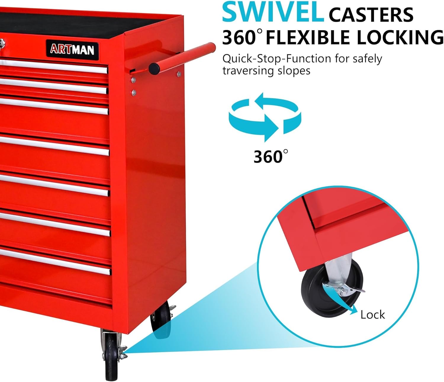 7 Drawers Rolling Tool Cart on Wheels, Multifunctional Organizer Tool Chest Tool Case, Trolley Tool Storage Tool Box for Workshop,Garage,Repair Shop (7 Drawers 24.2" W×12.9" D×29.9" H-Red)