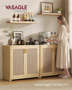 VASAGLE ELLAN Collection - Boho Buffet Cabinet with Rattan-Look Doors, Sideboard Storage Cabinet, Rounded Corners, Adjustable Shelf, for Kitchen, Oak Beige UBBK345YC01