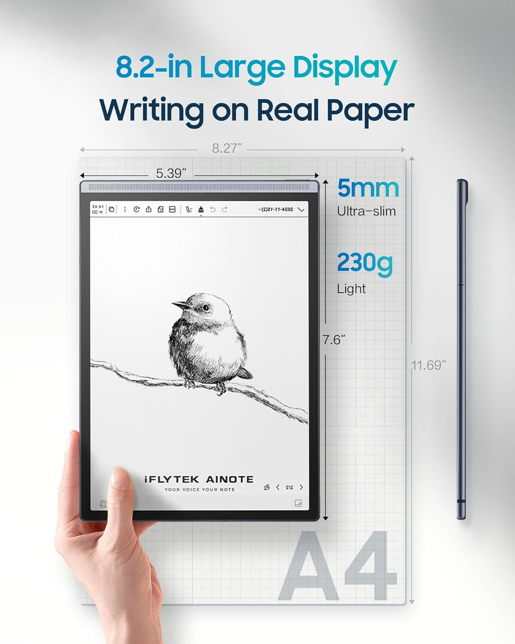 iFLYTEK AINOTE Air 2 Bundle – 8.2" E Ink AI Note-taking Tablet with Stylus  4096 Pressure Levels  Digital Notebook with Voice-to-Text Transcription  Multi-languages Support  Ideal for Meetings & Study