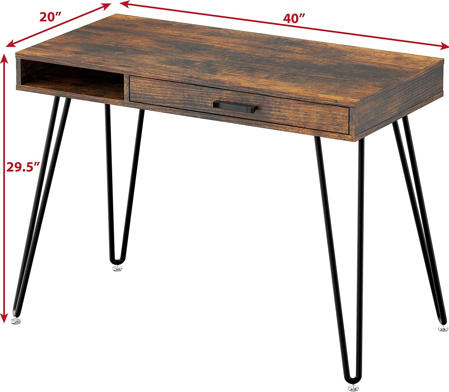 SHW Home Office Computer Hairpin Leg Desk with Drawer, Rustic Brown