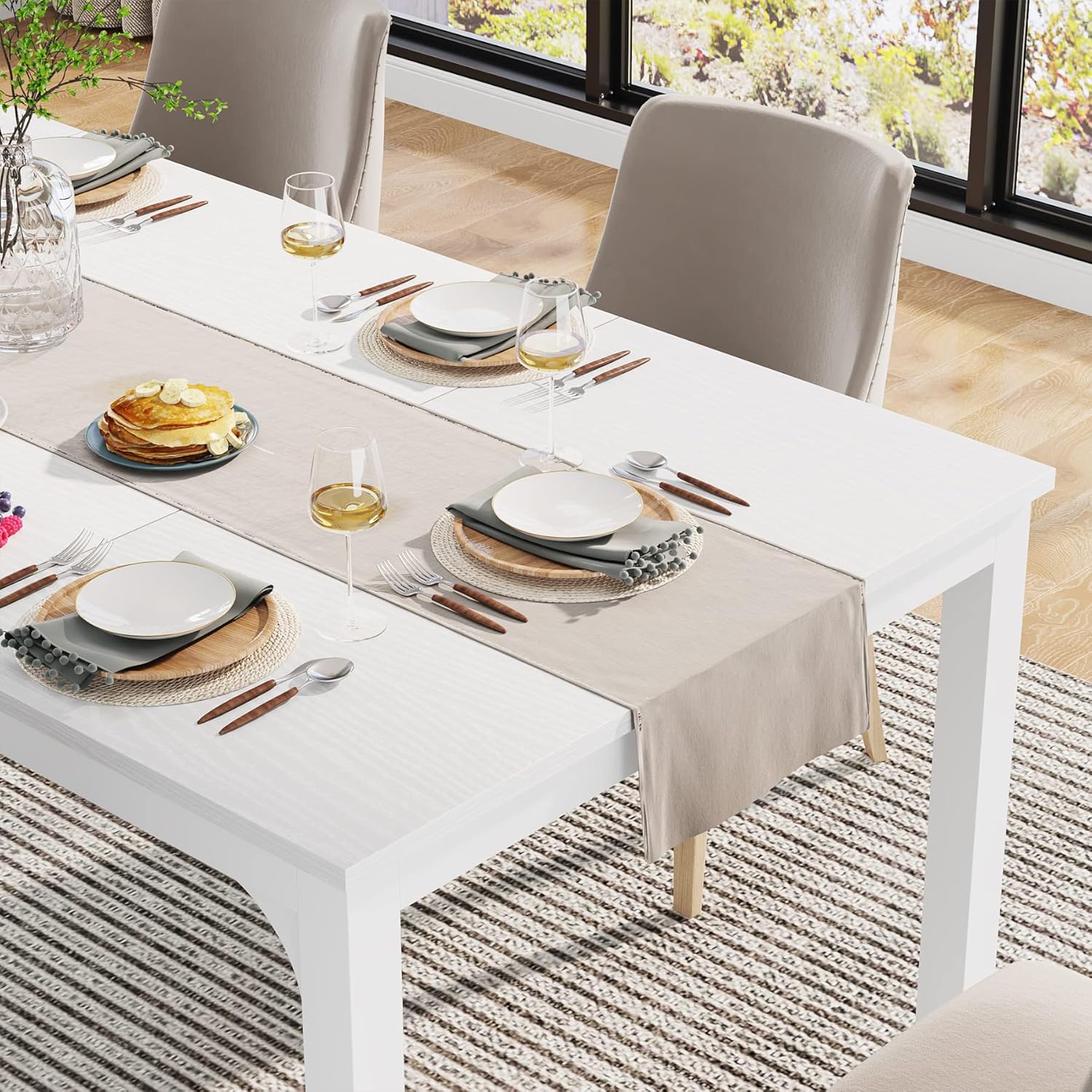 LITTLE TREE 70.9 Inch Large Dining Table Rectangular Kitchen Furniture for 6 to 8 People, White