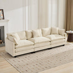 113.8" Modern Cozy Sectional Couches for Living Room, Beige Chenille Comfy Cloud Couch Sectional, 3 Seater Couch for Living Room, Sofas para Sala, I Shaped Sofas & Couches (Beige, 3+0 Set)