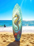 JennyGems Seahorse Surfboard Wall Art Coastal PVC Beach House Decor, Ocean Theme Nautical Wall Sign, Tropical Underwater Sea Dragon, 4 Foot