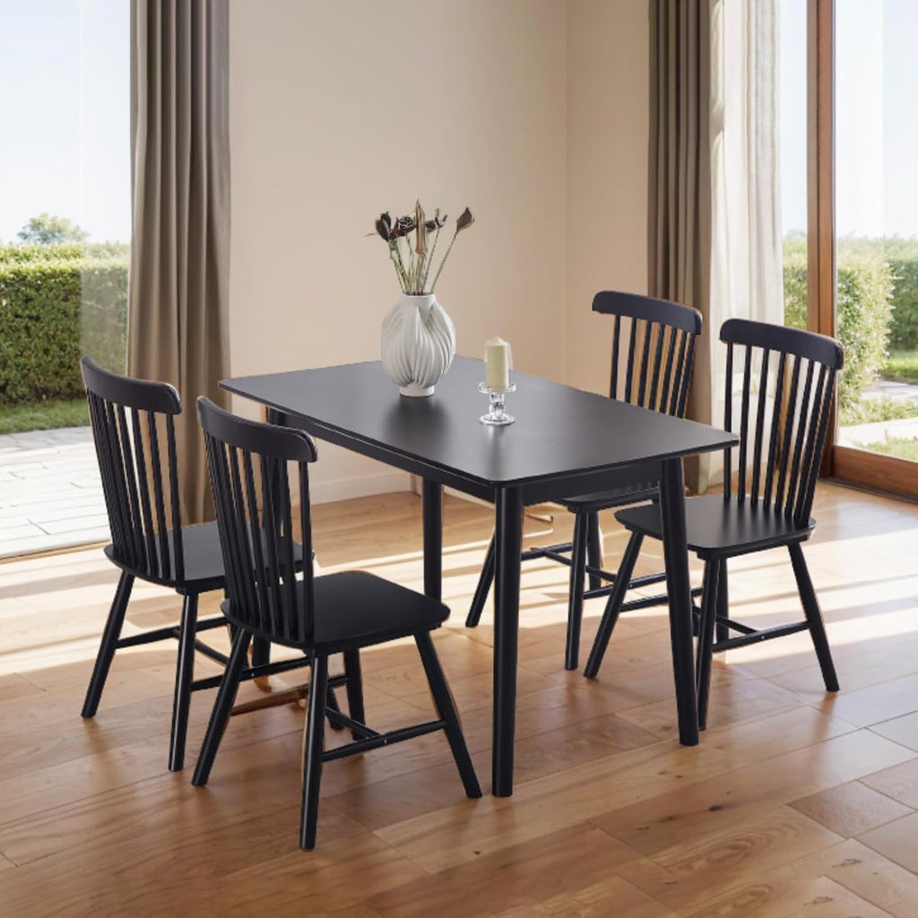 Black Windsor Dining Chairs Set of 4 Wooden Dining Chairs Spindle Back Dining Room Chairs, Modern Farmhouse Solid Wood Kitchen Chairs for Living Room, Restaurant, Cafe