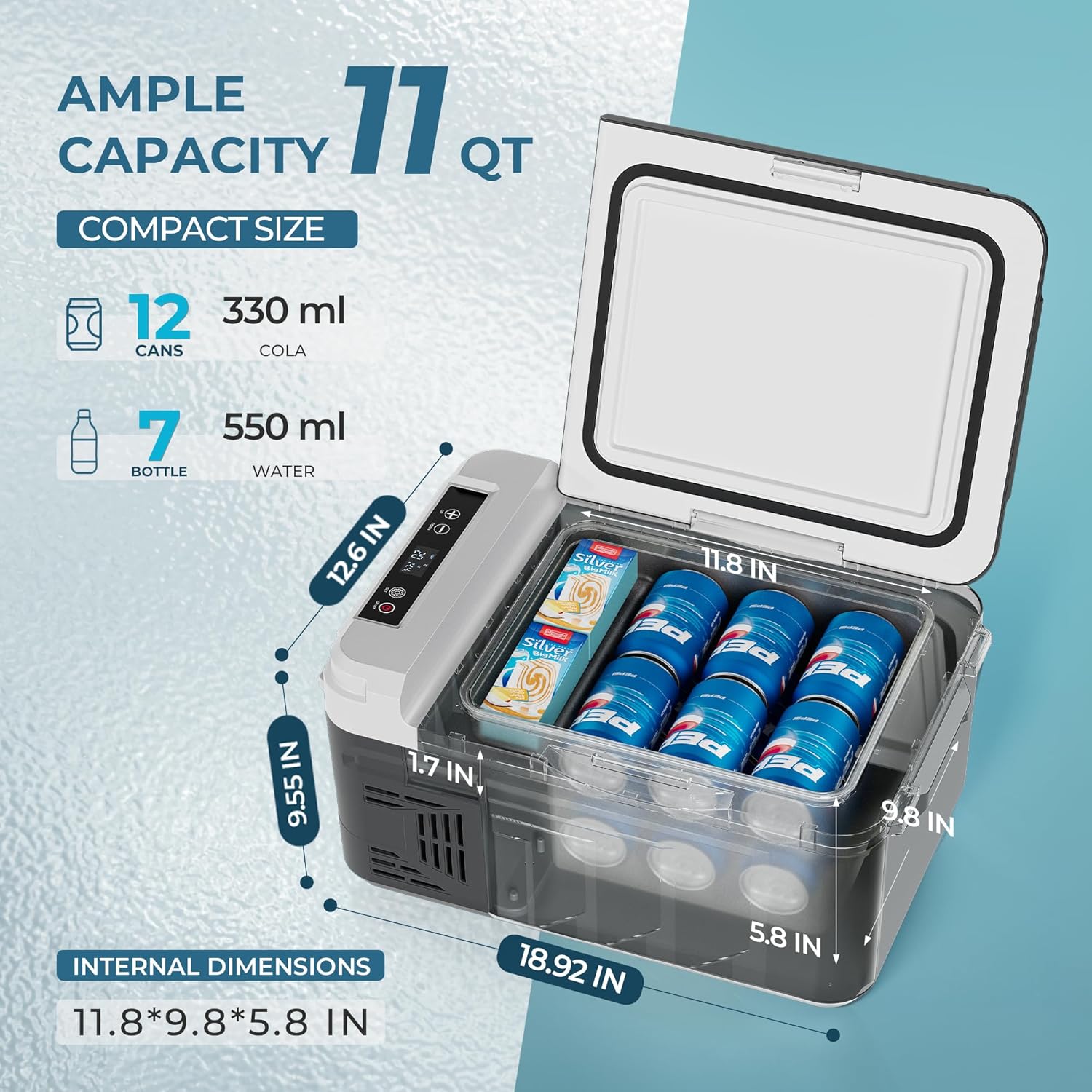 EUHOMY 12 Volt Refrigerator, 11 Quart (10L) Compressor Electric Cooler APP Control, Car Fridge 12/24V DC & 100-240V AC, Car refrigerator -4℉~68℉, Portable Freezer for RV, Camping, Travel
