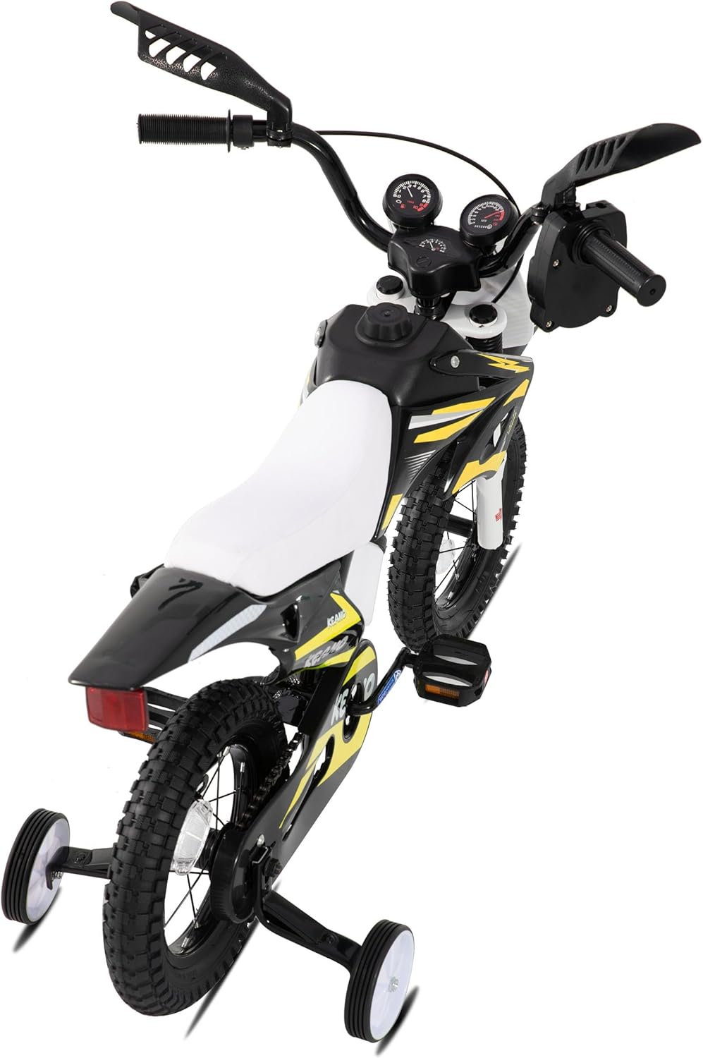KEANO Motocross Style Kids Bike for Boys Girls Ages 3-7 Years, 12 & 16 Inch Bikes with Training Wheels and Number Plate, Children Bicycles Black