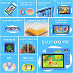 SVITOO Kids Tablet 10 Inch, Android Tablets Toddler Tablet with Parental Controls, 20GB Ram 32GB ROM 1TB Expandable, Dual Camera, 6000mah WiFi 6, Shockproof Eva Case Blue