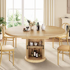 47″–63″ Extendable Round Dining Table for 4–8 with Dust-Proof 2-Tier Storage Shelf Space-Saving Expandable Dining Room Table Wood Oval Circle Dining Table with Pedestal Base (Natural)