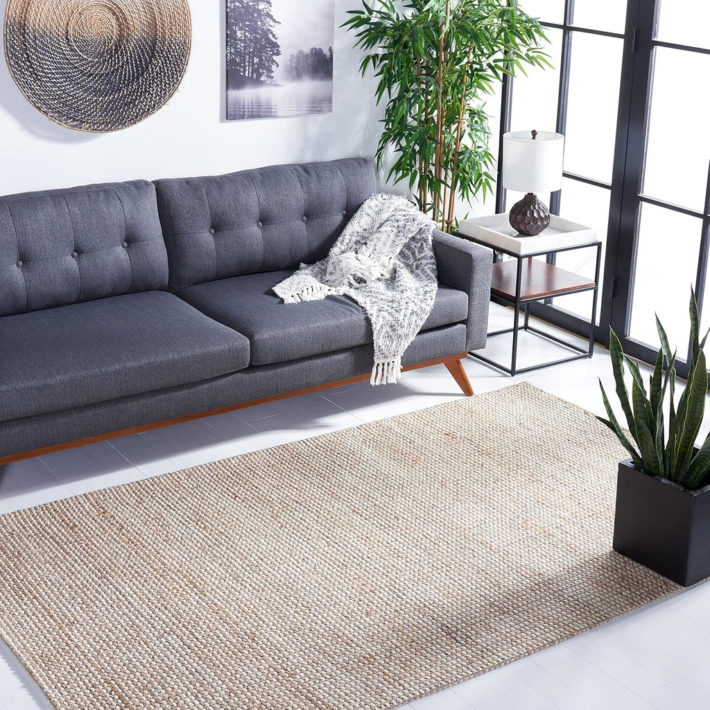 SAFAVIEH Natural Fiber Collection Area Rug - 9' x 12', Natural & Beige, Handmade Farmhouse Jute & Wool, Ideal for High Traffic Areas in Living Room, Bedroom (NFB553B)