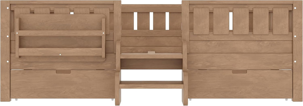Bellemave Full Size Kids Montessori Bed with Stairs and Bookshelf,Solid Wood Full Size Kids Bed Frame with Drawers and Storage for Girls Boys,Low-Profile,Natural