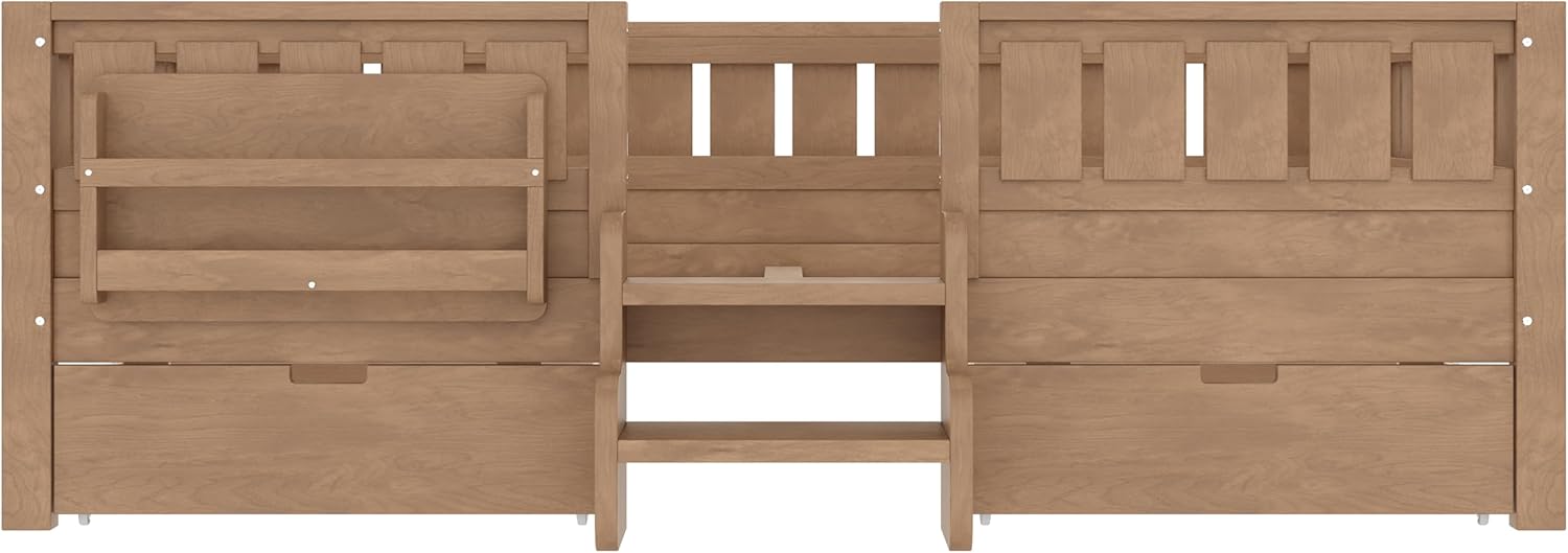 Bellemave Full Size Kids Montessori Bed with Stairs and Bookshelf,Solid Wood Full Size Kids Bed Frame with Drawers and Storage for Girls Boys,Low-Profile,Natural