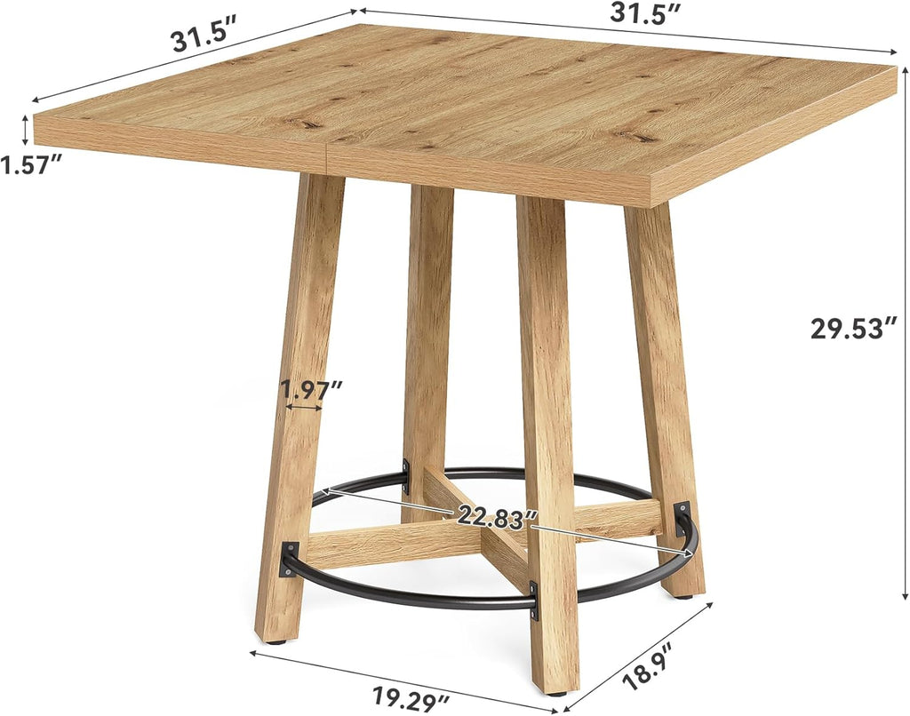 LITTLE TREE 31.5 Inch Modern Dining Table, Square Kitchen Table for Small Space, Perfect for 2-4 People, Mid-Century Modern Style for Kitchen & Dining Room, Brown & Black