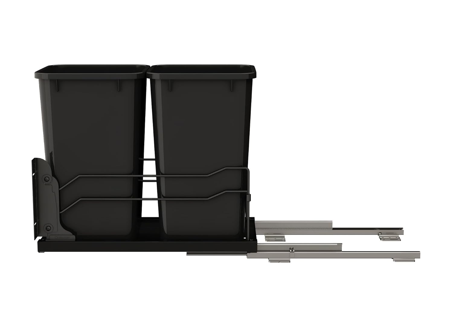 Rev-A-Shelf 27 Qt Double Pullout Under Cabinet Kitchen Trash Cans w/Soft-Close Slides for 15” Base Cabinets, Black, 53WC-1527SCDM-218 - Container Bins for Waste Management