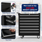 24-inch 7-Drawer Rolling Tool Chest with Lock System, Portable Tool Box with Wheels, Secure Storage Cabinet for Warehouse, Workshop, and Repair Shop, Black