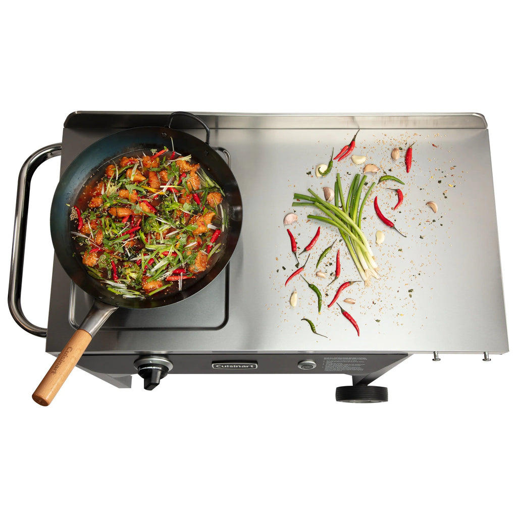 Cuisinart Outdoor Wok Station, 50,000 BTU Propane Outdoor Wok Burner w Prep Table, 14测 Carbon Steel Wok for Stir Fry, Searing, BBQ  Black
