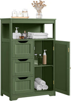 Yaheetech Bathroom Storage Cabinet, Storage Organizer with 1 Door and 3 Drawers, Adjustable Shelf, Free-Standing Floor Cabinet Cupboard for Kitchen/Living Room/Bathroom, Green