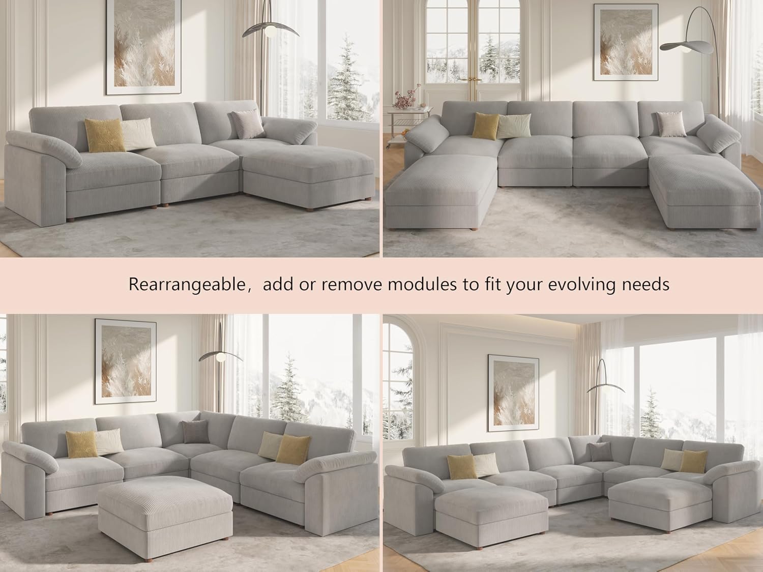 EASE MOOSE Modular Sectional Sofa,Oversized U Shape Sectional Couch with Ottoman,Wide Deep Modular Cloud Couch,Removable Cover
