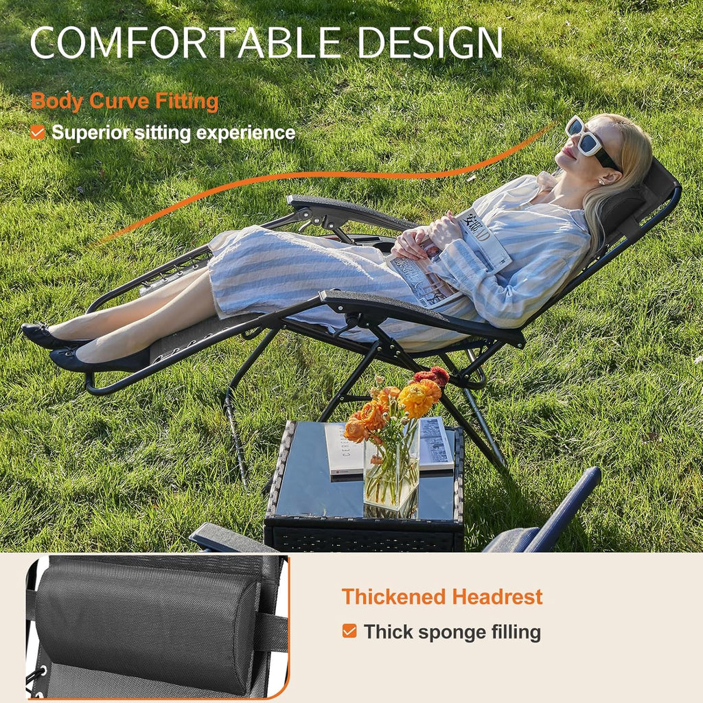 Sweetcrispy Zero Gravity Chairs, Set of 4 Portable Recliner Beach Camping Patio Outdoor Folding Lounge Chair with Cup Holder Trays and Adjustable Pillow for Poolside, Garden, Backyard, Lawn (Black)