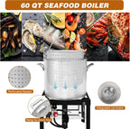 Creole Feast SBK0601 60 Qt. Seafood Boil Pot with Basket and Burner, Outdoor Aluminum Propane Boiler with 10 PSI Regulator, 100,000 BTU, Ideal for Cooking Crawfish, Crab, Shrimp, Fish