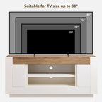 OKD Modern 70" TV Stand, Entertainment Center for TVs Up to 80", Media Console with Large Open Storage & Side Cabinets, Thick Wood Design for Living Room, Antique White