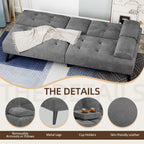 Shintenchi Futon Sofa Bed, Velvet Foldable Couch, Reclining Sleeper with Removable Armrests, Upholstered Loveseat Sofa Couch with Folding Cup Holders for Home, Office, Dark Grey