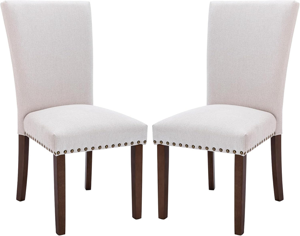 COLAMY Upholstered Dining Chairs Set of 4, Parsons Style Linen Beige Accent Chairs with High Back, for Round Kitchen Table or Small Dining Room – Comfortable & Stylish