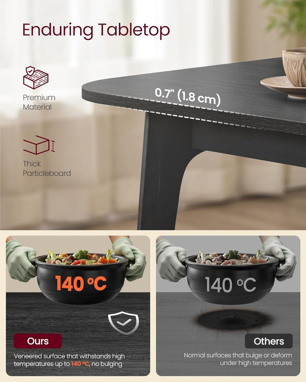 VASAGLE MAEZO Collection - Extendable Dining Table for 4/6/8, Kitchen Table with Tapered Legs, Curved Transitions, for Dining Room, Kitchen, Home Office, Charcoal Gray UKDT090B01V1