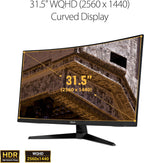 ASUS TUF 32 Inch Curved Gaming Monitor - QHD (2560 x 1440)  165Hz (Supports 144Hz)  1ms  Extreme Low Motion Blur  Speaker  FreeSync Premium  VESA Mountable  DisplayPort  HDMI - VG32VQ1B
