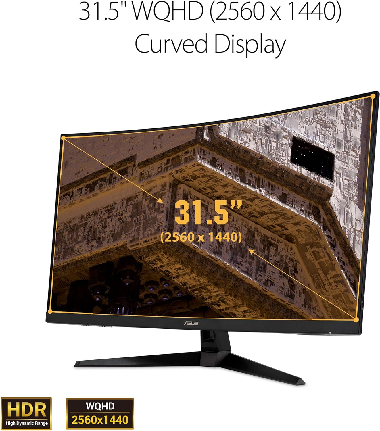 ASUS TUF 32 Inch Curved Gaming Monitor - QHD (2560 x 1440)  165Hz (Supports 144Hz)  1ms  Extreme Low Motion Blur  Speaker  FreeSync Premium  VESA Mountable  DisplayPort  HDMI - VG32VQ1B