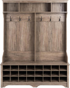 Prepac Gray Hall Tree, Shoe Cabinet, Storage Cabinet with 24 Shoe Cubbies and 6 Double Coat Hooks 15.5" D x 60" W x 77" H