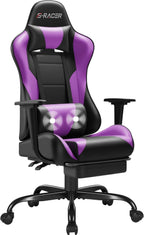 Homall Gaming Chairs, Computer Chair with Footrest and Massage Lumbar Support, Height Adjustable Game Chair with Headrest and Swivel Seat (Purple)