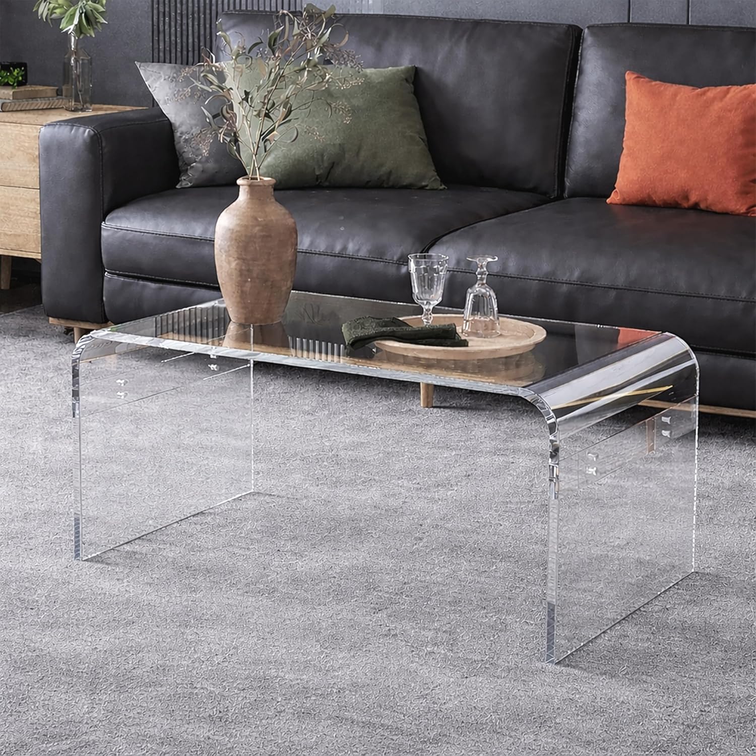 MESAILUP 32inch Premium Clear Acrylic Rectangle Coffee Table for Living Room,Mid Century Transparent Waterfall Lowtea Table, Middle Size Table (32"x16"x16") Need Assembly Fit for 2 Seat Sofa