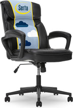 Serta Hannah Executive Home Office Desk Chair, Ergonomic Mid-Back with Lumbar Support, Firm Seat Cushion, Layered Body Pillows, Padded Armrests, Swivel Base, Easy Assembly, Bonded Leather, Black