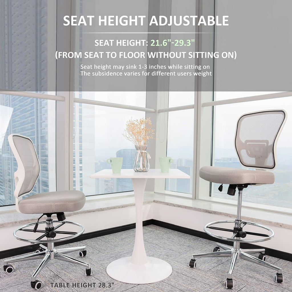 Drafting Chair, Tall Office Chair for Standing Desk, Drafting Stool with Lumbar Support, Adjustable Height and Foot Ring, Grey