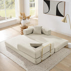 Convertible Folding Sofa Bed, Modern Futon Sleeper Sofa Fold Out Couch Bed with Gold Fixed Frame, Modular Floor Sofas Comfy Corduroy Boneless Couches for Living Room (78" Beige)