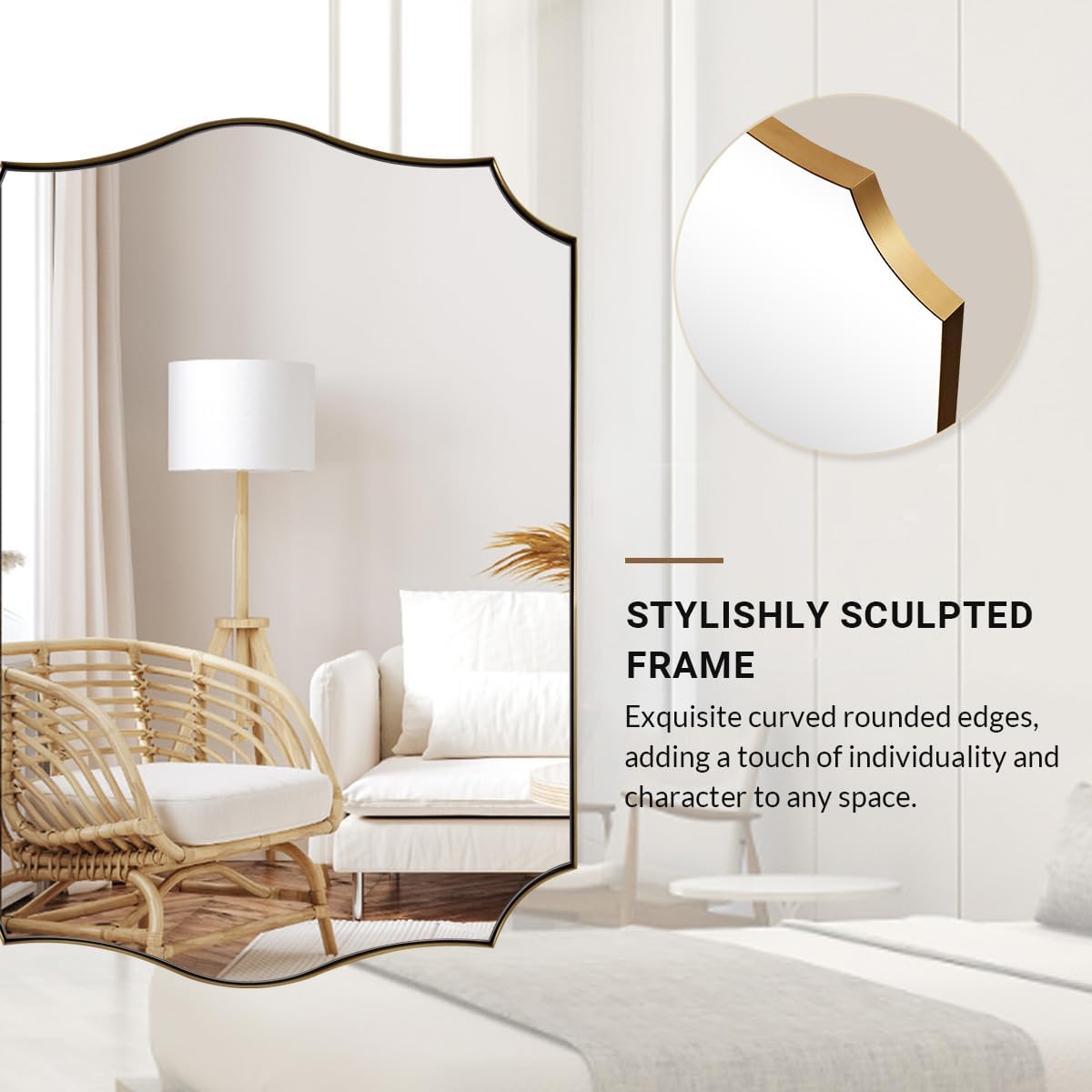 ANDY STAR 30"x40" Brushed Gold Bathroom Mirror, Large Rectangle Scalloped Mirror, Antique Brass Mirror in Rust-Proof Stainless Steel 1" Frame, Unique Wavy Design, Ideal for Home Remodel
