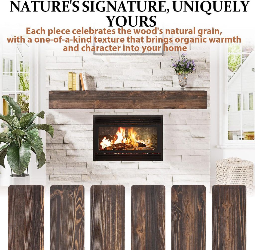 Fireplace Mantel, Handcrafted Mantel Shelf for Over Fireplace, Wood Mantel with Invisible Heavy Duty Bracket, Wood Floating Shelves for Wall-Mounted, 72 Inch, American Brown