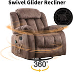 INZOY Rocker Recliner with Heat and Vibration, Manual Swivel Rocking Chair with Vibrating Massage, Comfy Padded Overstuffed Soft Fabric Heated Recliner (Brown)