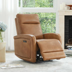 Watson & Whitely Zero Wall Recliners W Power Headrest, Power Recliner Chairs for Adults, Small Home Theater Seating Type-C Charger for Living Room & RV, Faux Leather Cognac Brown