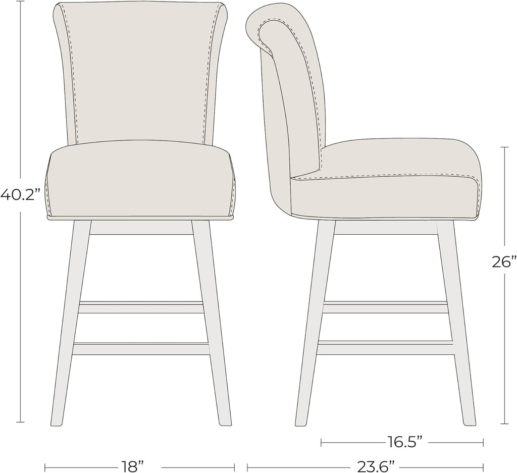 CHITA 26 Inch Counter Height Swivel Bar Stools Set of 2, FSC Certified Modern Upholstered Faux Leather Swivel Barstool Chair with Back, Stone Grey