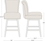 CHITA 26 Inch Counter Height Swivel Bar Stools Set of 2, FSC Certified Modern Upholstered Faux Leather Swivel Barstool Chair with Back, Stone Grey