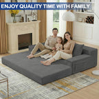 2 in 1 Convertible Boneless Couch Bed, Corduroy futon Sofa Bed, Compression Folding Floor Couch Sofas Bed with 3 Pillows for Bedroom, Small Space Guest and Living Room Sofa (Grey, 78 Inches)