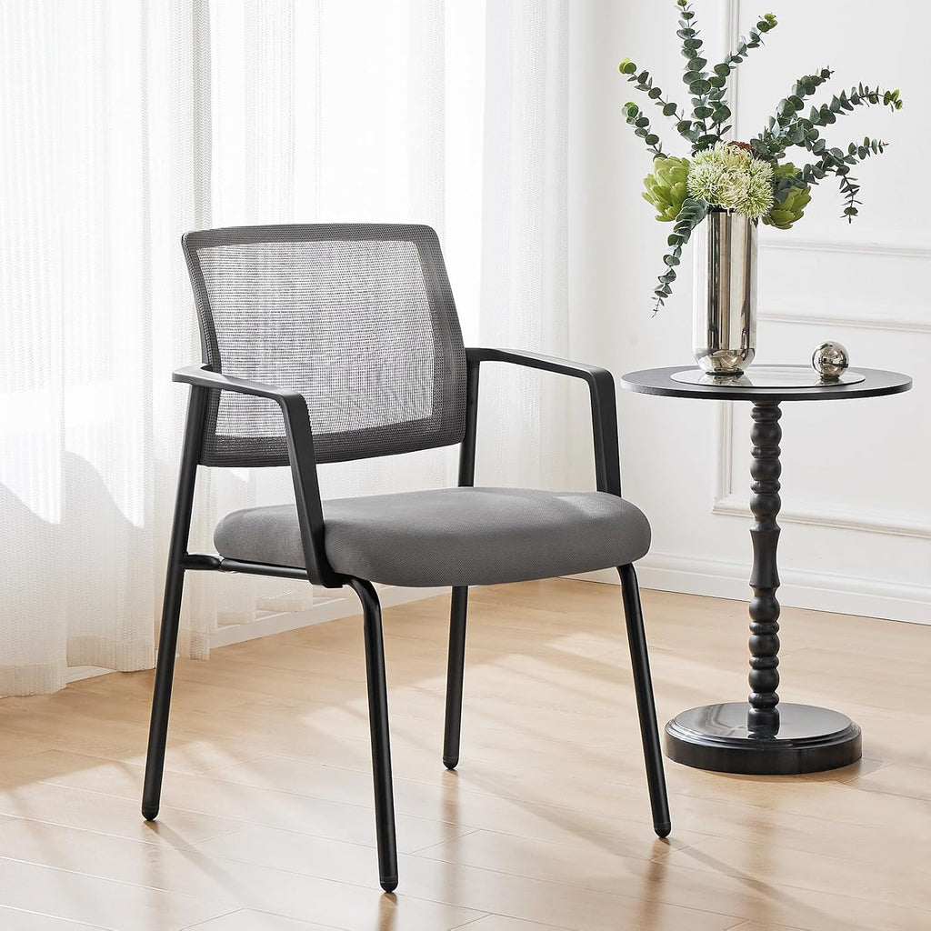 Sweetcrispy Mesh Back Stacking Arm Chairs, Upholstered Fabric Stacking Chairs, Sturdy Metal Office Chairs, Easy to Use and Store, Outdoor and Indoor, for Home, School, Party, Church, 2 Pack Grey