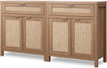 SICOTAS Sideboard Buffet Cabinet Set of 2, Rattan Credenza Storage Cabinet, Boho Buffet Table Console Cabinets with Drawer, Farmhouse Coffee Bar for Entryway Living Room, Natural Oak