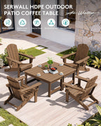 SERWALL Outdoor Coffee Table with 1.69" Umbrella Hole, HDPE Patio Coffee Table for Outside, Rectangle, Brown