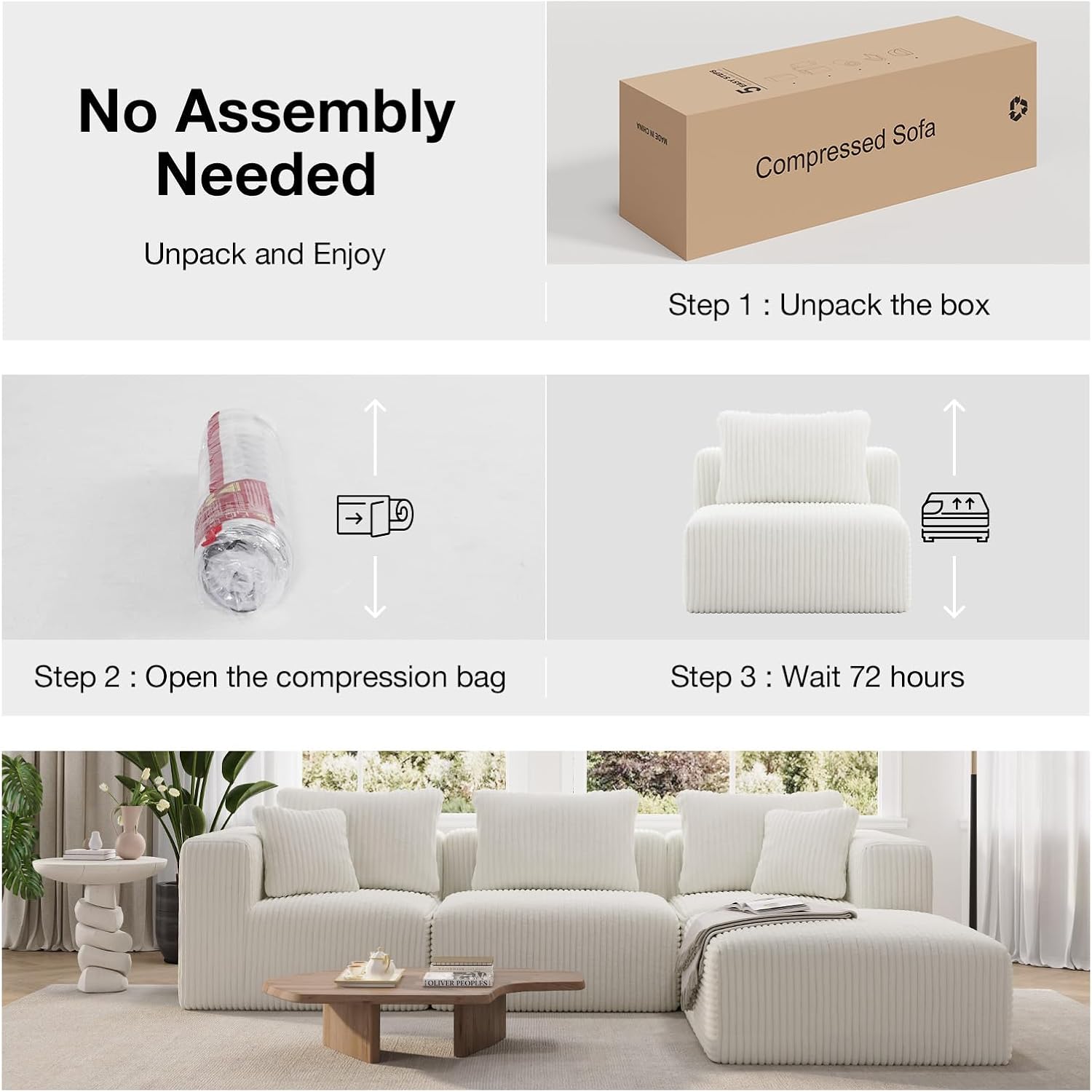 Novilla Modular Sectional Sofa, Modern Cloud Sectional Couch with Smarts Coil® Support, Upholstered Boneless Couch for Living Room Apartments Bedroom, No Assembly Required, Beige (Armless Chair)
